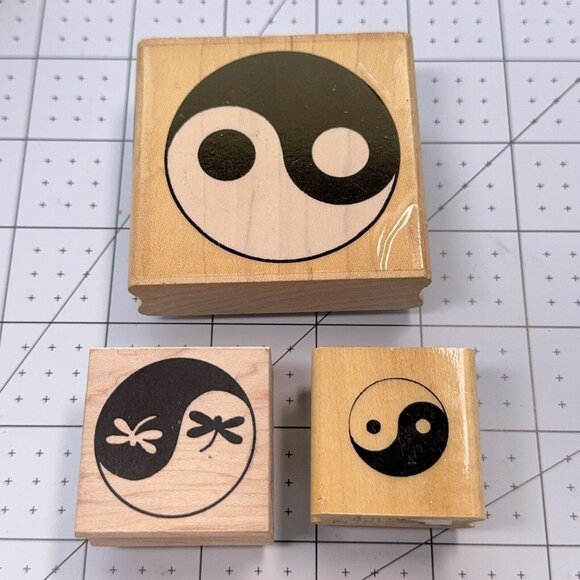 Lot of 3 Yin Yang Symbol Rubber Stamp Dragon Fly Mixed Sizes Craft Scrapbook - Picture 1 of 5